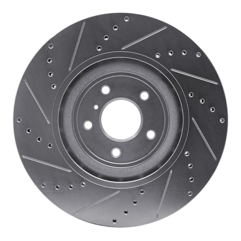 Infiniti QX70 Brake Rotor (1) - Front Right - R1 Concepts - Drilled & Slotted - Silver - `08-`25